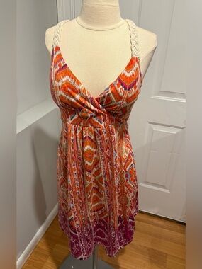 Women’s Orange Multi-Print Summer Halter Dress Pink Rose (52)